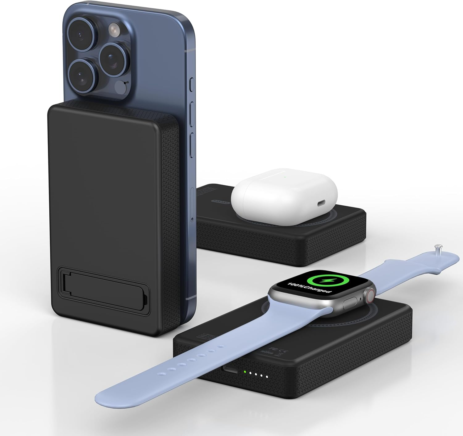 Auskang Magnetic Power Bank, 10000Mah Wireless Fast Charging Portable Charger, Foldable Stand Slim Power Bank, for Apple Watch, Mini Battery Pack Compatible for Iphone 17/16/15/Pro Max Series (Black) image number 4