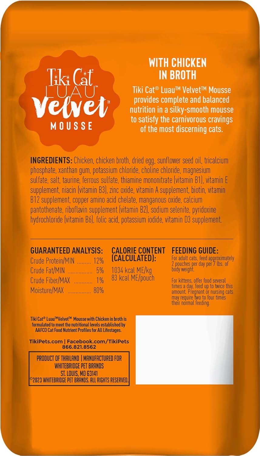 Tiki Cat Velvet Mousse Grain-Free Wet Food with a Silky-Smooth Texture for Adult Cats & Kittens, 2.8Oz, 12Pk, Chicken image number 5