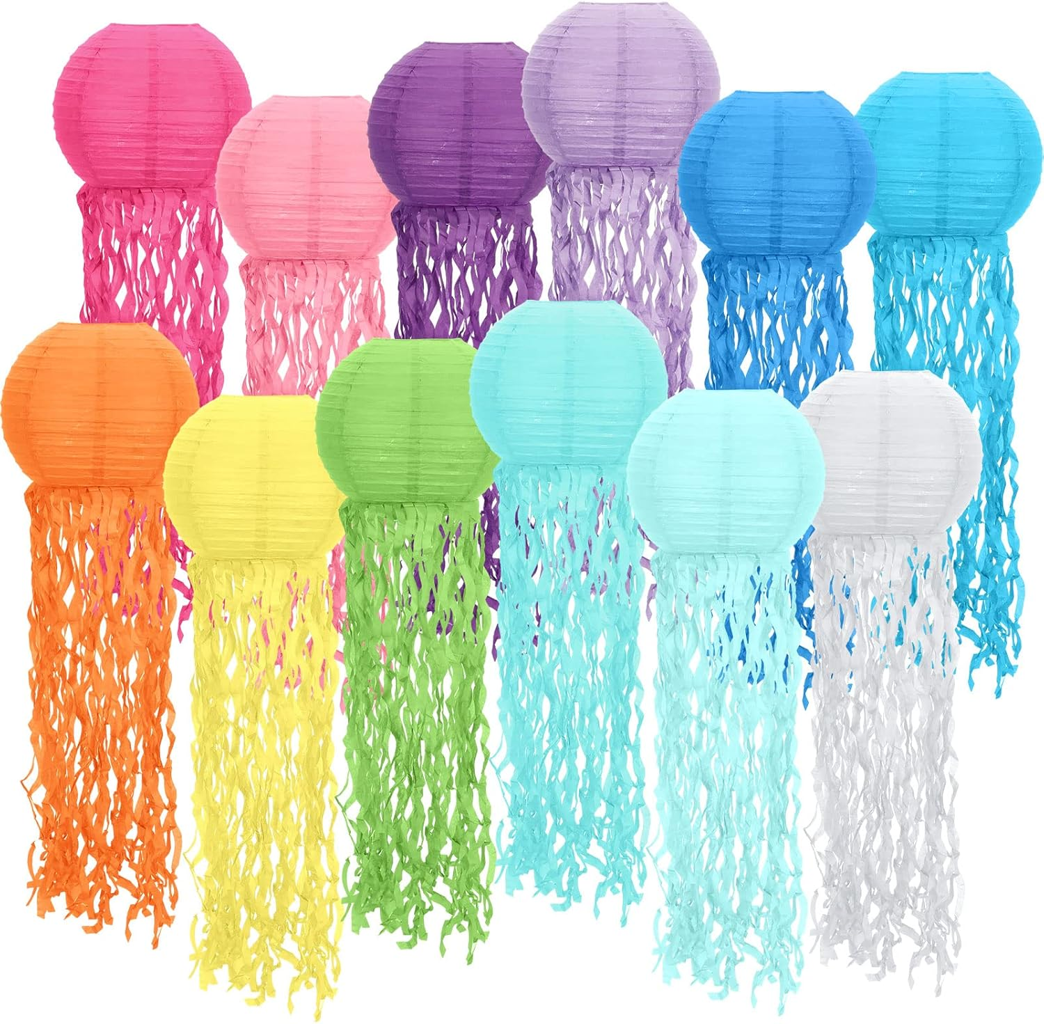 Retisee 12 Pcs Hanging Jellyfish Paper Lanterns under the Sea Ocean Party Decorations Jelly Fish Decor for Mermaid Beach Theme Birthday Party Baby Shower Baby Classroom, Multicolor(Classic Color)