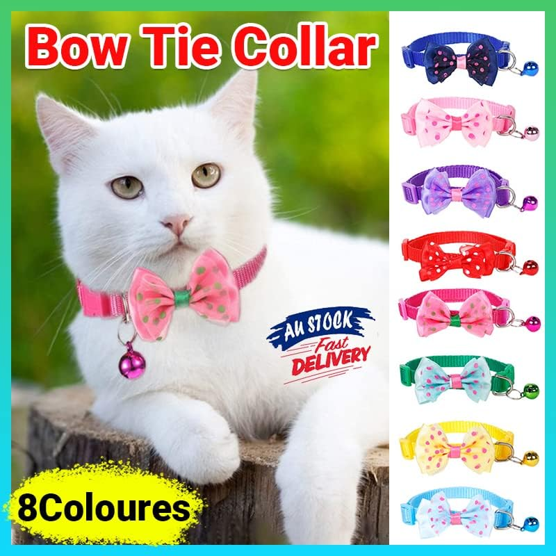 AIMALL Bow Tie Cat Dog Kitten Collar with Breakaway Safety Release Buckle & Bell, Adjustable 0.39In Width, 7.5-12.6In Neck Size image number 1
