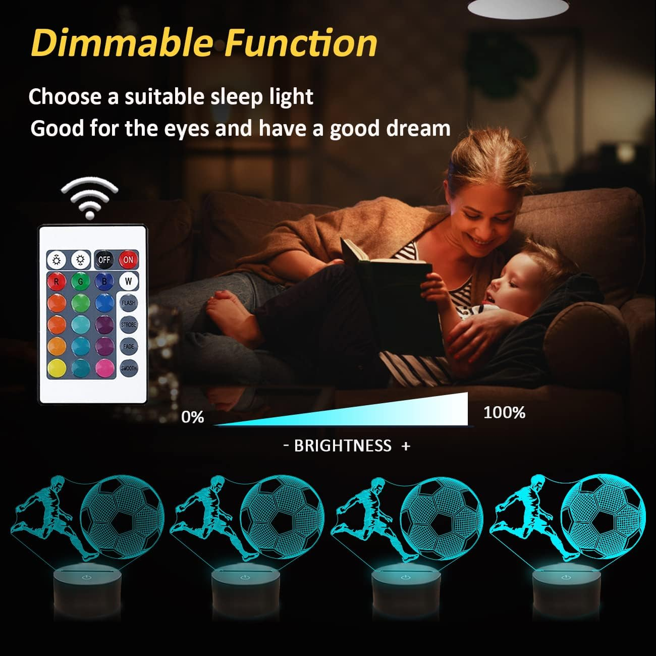 Football Gifts for Kids Boys, 3D Illusion Lamp Football Player Night Light with Remote + Touch 16 Color Flashing Changing + Timer Lamps for Men Sports Bedroom Decor image number 5