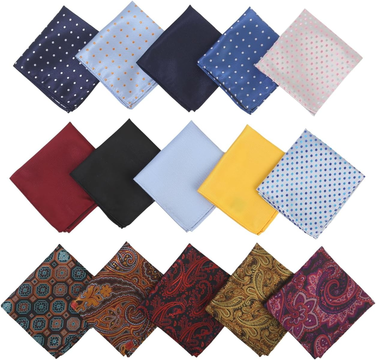 Yamoloz 15 Pack Men'S Pocket Squares, Soft Hankies Premium Mens Pocket Square Handkerchiefs Set, Multicolor, Medium image number 3