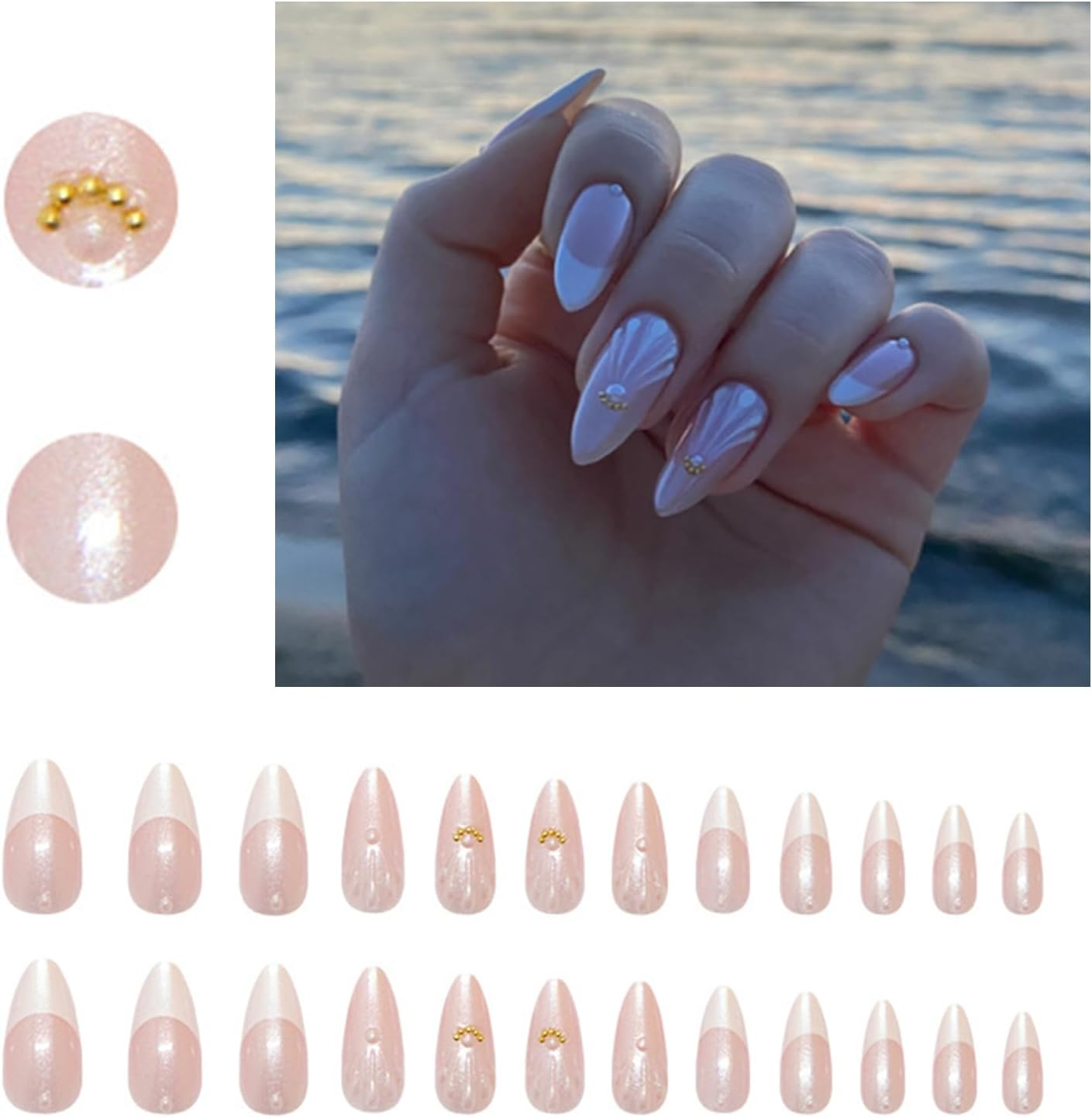 JOWILIN Press on Nails Set, 24 Pcs French Tip Fake Nails with Ultra-Adhesive Jelly Glue and Nails Kit, Long-Lasting over Two Week, Exquisite Reusable False Nails for Women, Girls (White Shell)