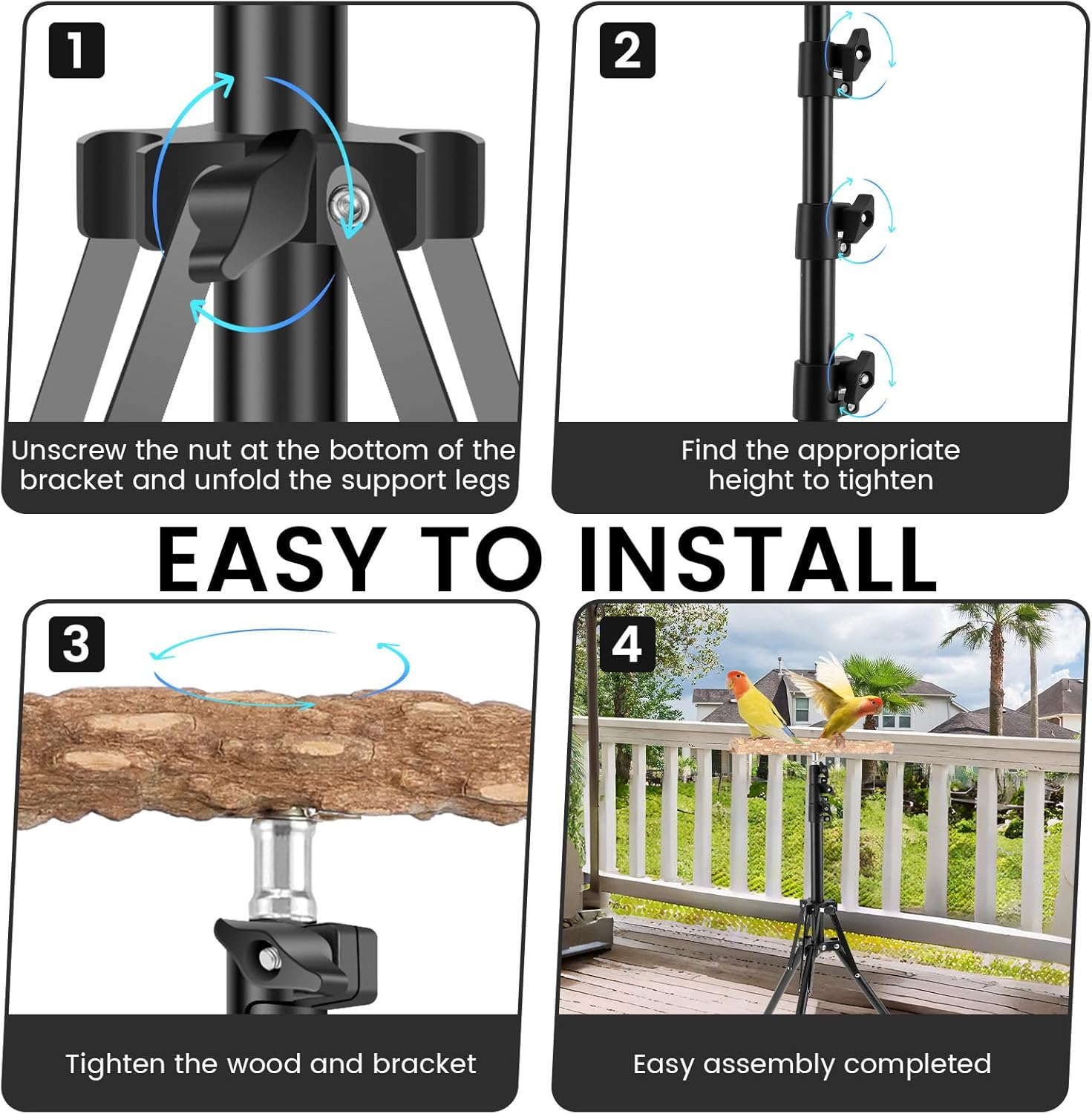 DJAPWPX Wood Bird Perch Stand, Easy to Install Bird Shower Perch, 16-63 in Height Adjustable Parrot Training Stand, Parrot Rack for Indoor and Outdoor image number 1