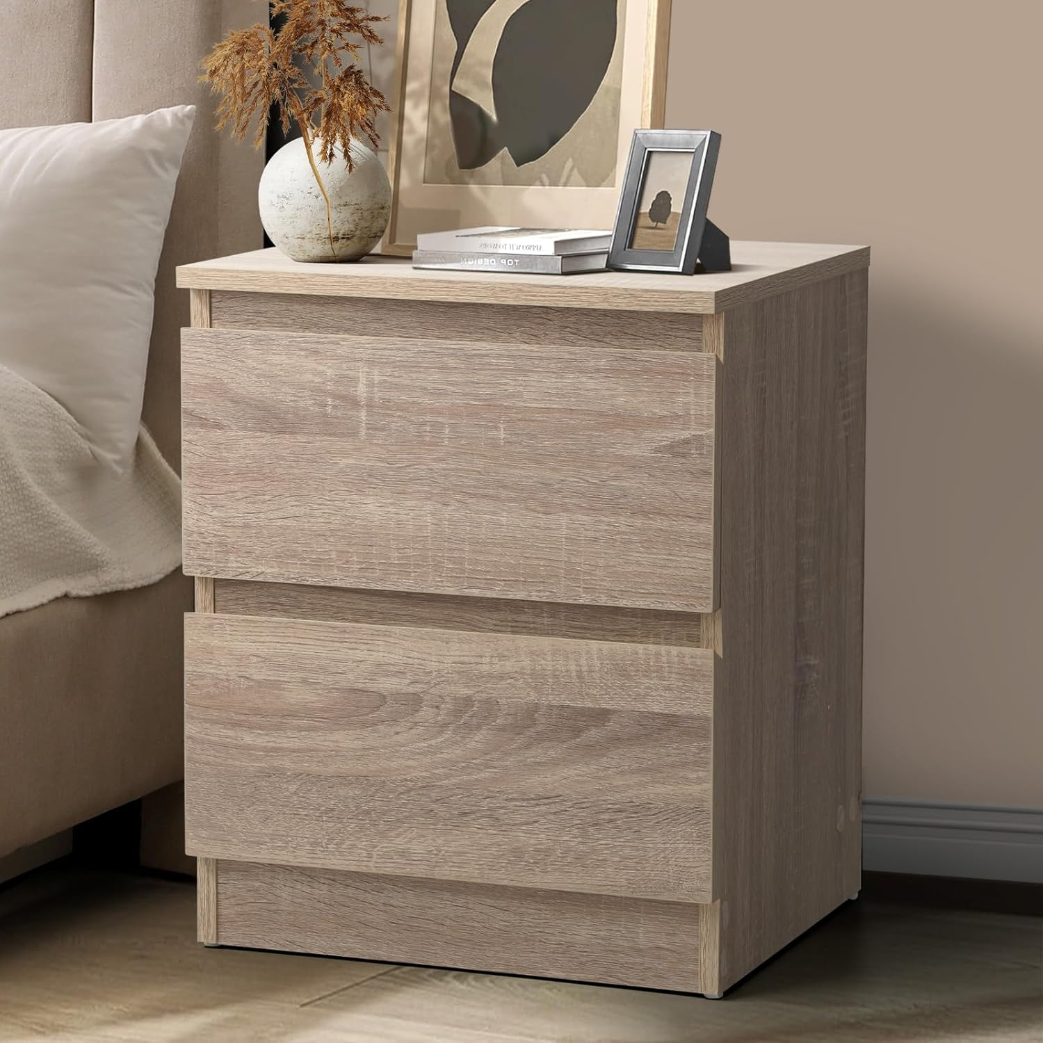 Oikiture White Bedside Table with 3 Drawers Bed Side Table