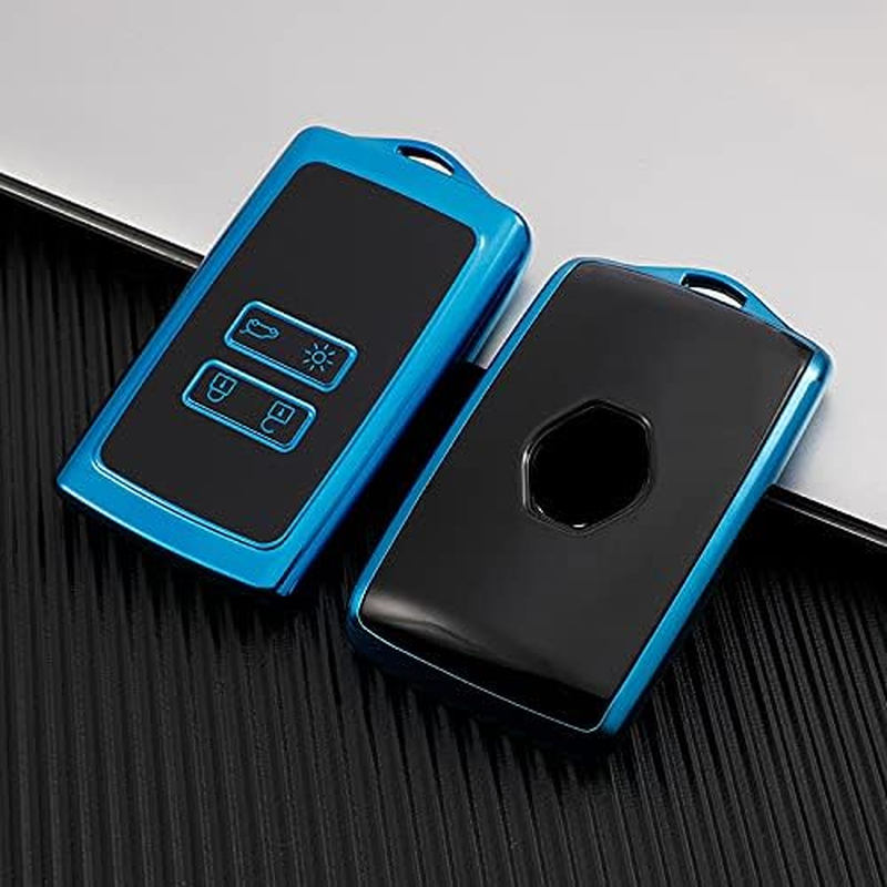 HIBEYO Key Fob Cover for Renault Kadjar Koleos Clio Scenic Megane Duster Sandero Captur Twingo 4 Button Key Shell Smart Key Cover for Renault Accessories-Blue