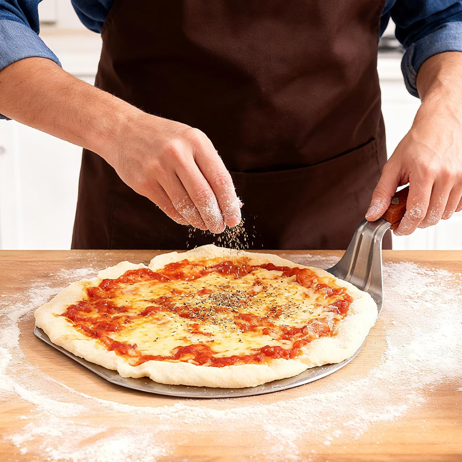 UTENEW Stainless Steel Pizza Spatula Peel Shovel Cake Lifter Wood Handle Plate Holder Baking Tool Baking Homemade Pizza 8Inch image number 2