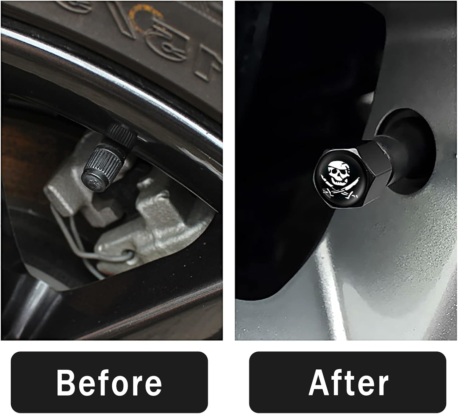 Ajxn 4 Pack Pirate Skull Tire Wheel Stem Caps with Rubber Ring Dustproof Seal Cover Hexagon Tyre Valve Cap Fits for Cars Suvs Trucks Bicycles Motorcycles image number 2