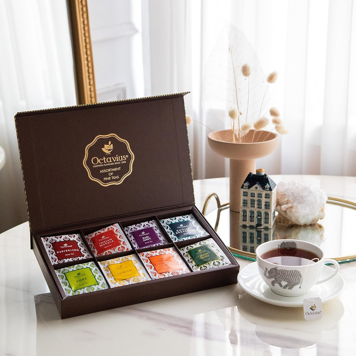 Octavius, Assorted Tea Sampler Gift Set (8 Flavors, 48 Tea Bags) | Black & Green Tea Sampler Pack | Tea Gift Set | Pack of 1 image number 1