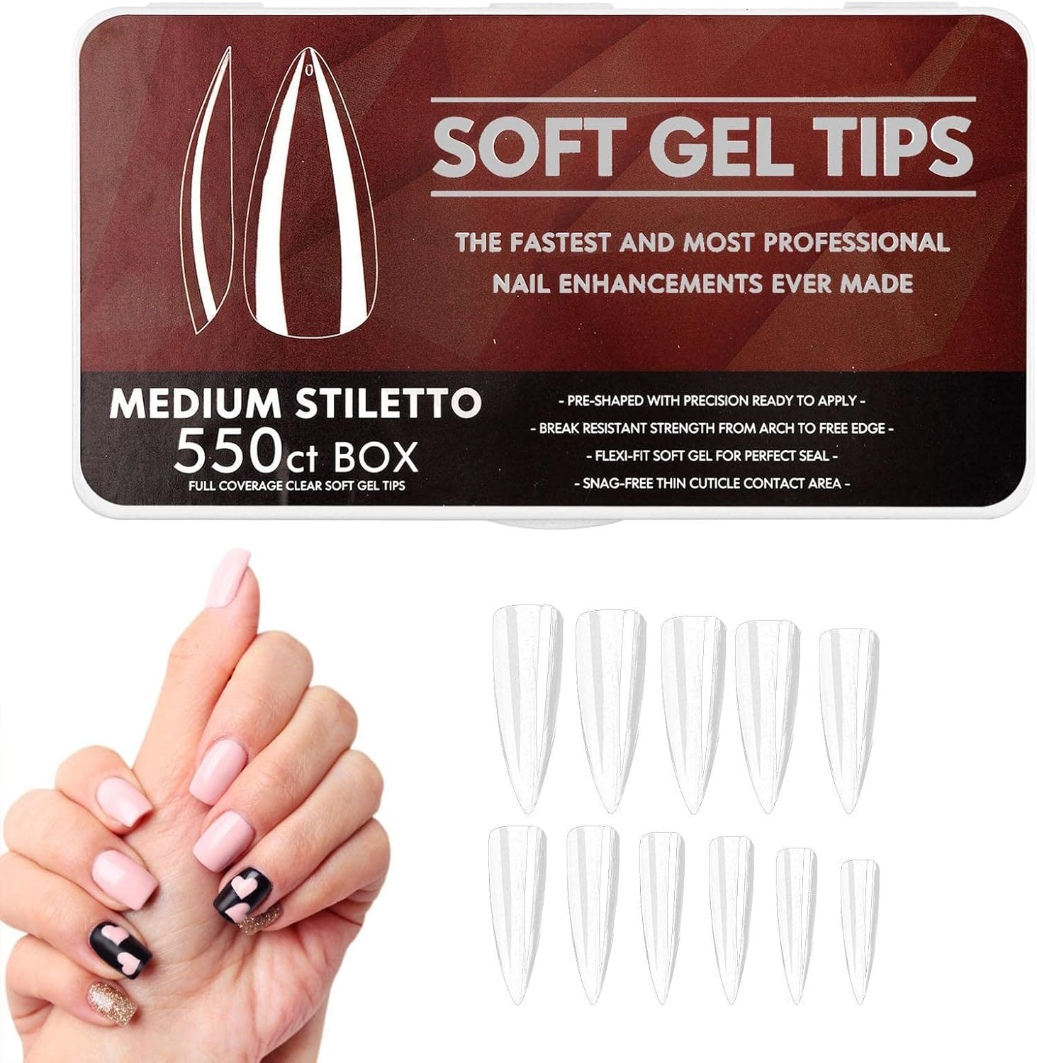 Medium Coffin Fake Nails, Short Coffin Press Nails Pre-Shape Short Coffin Gel Nail Tips | False Coffin Nails Clear Acrylic Gelly Tips for Mother Day Press Nail