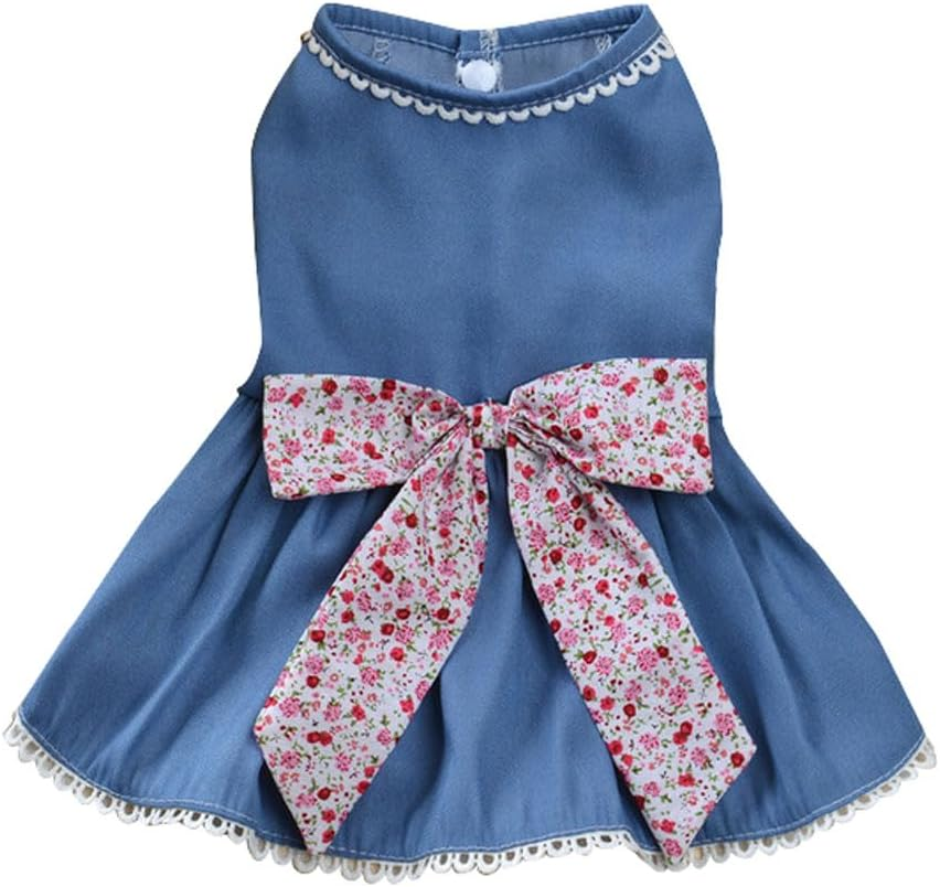 Summer Puppy Skirt Shirt Pet Bow Denim Skirt Lace Edge Skirt Small Medium Dogs Floral Denim Skirt Small Pet Vests Sundress for Small Medium Dogs Cats for Small Medium Dogs Cats image number 6