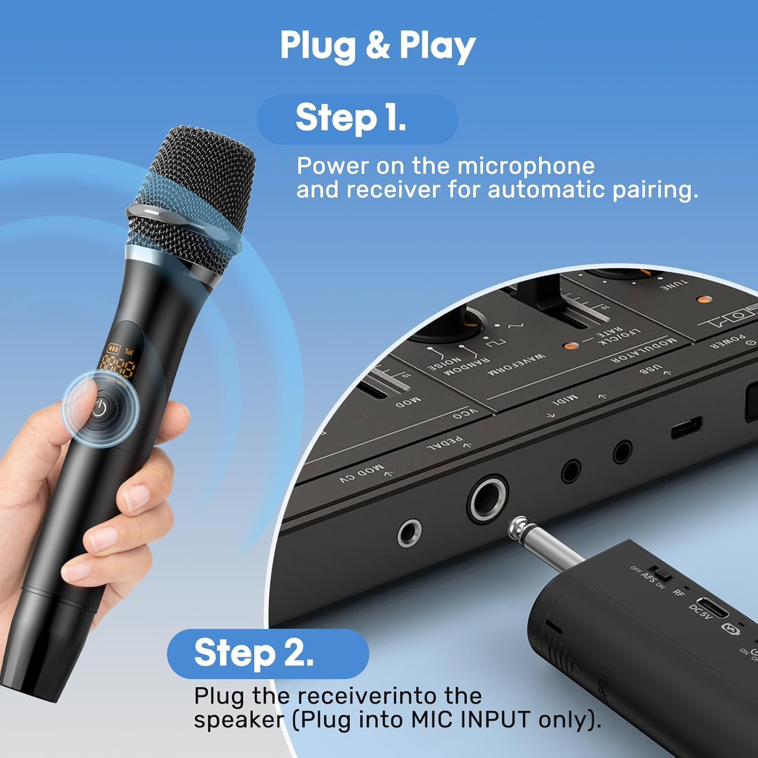 Rechargeable Wireless Microphones, Professional UHF Dual Microphones with Rechargeable Receiver, for Karaoke, Wedding, DJ, Party & Speech (Black)