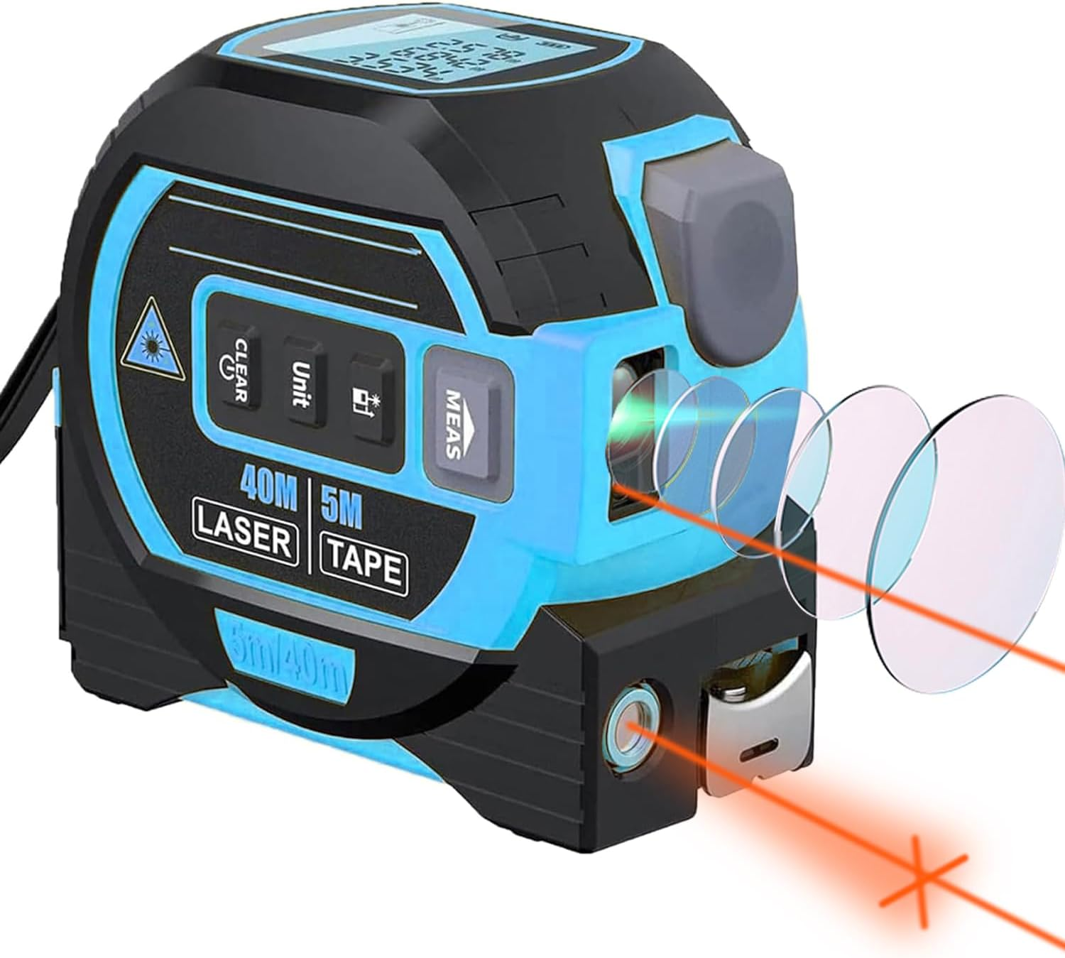 Chamgeco Almighty Ruler Laser Rangefinder, 3-In-1 Infrared Laser Tape Measure, 60M Digital Retractable Laser Measuring Sight with 5M Measuring Tape, Handheld Tape Measure Tool with Large LCD Display