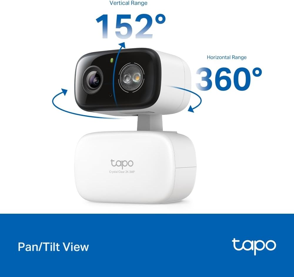 Tp-Link Tapo Indoor/Outdoor Home Security Wi-Fi Camera, 2K 3MP, Pan and Tilt, Full-Colour Night Vision, 360&deg;, AI Detection, Compact Design, Sound & Light Alarm, Weahterproof, Two-Way Audio (Tapo C216)