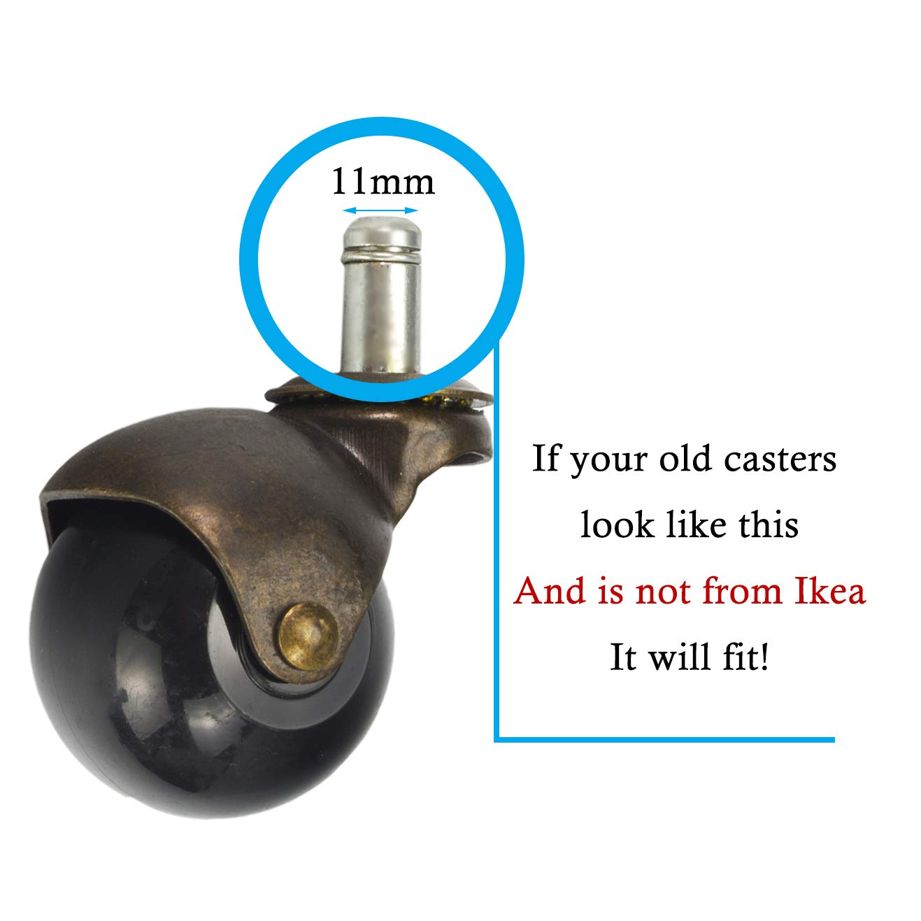 Set of 5 Vintage Bronze 2'' Ball Roller Stem Socket Office Chair Wheel Casters Replacement Antique Retro Style Golden Copper Color (5Pcs without Brake) image number 3