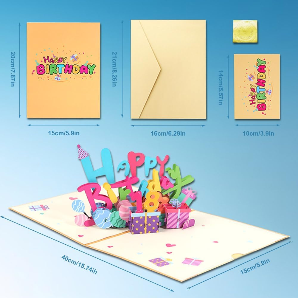 3D Birthday Card Anniversary Pop up Cards DIY 1~100Th Birthday Cards for Kids Men and Women,Happy Birthday Card with DIY Numbers Birthday Candles,Envelope,Message Card&Sticker