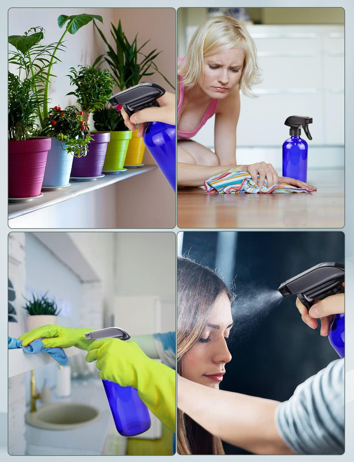 Wedama Glass Spray Bottle, 2 Pack Blue 16 Oz Glass Spray Bottles for Cleaning Solutions and Essential Oils, Refillable Empty Spray Bottle with Adjustable Nozzles for Alcohol, Plant and Hair Care image number 2