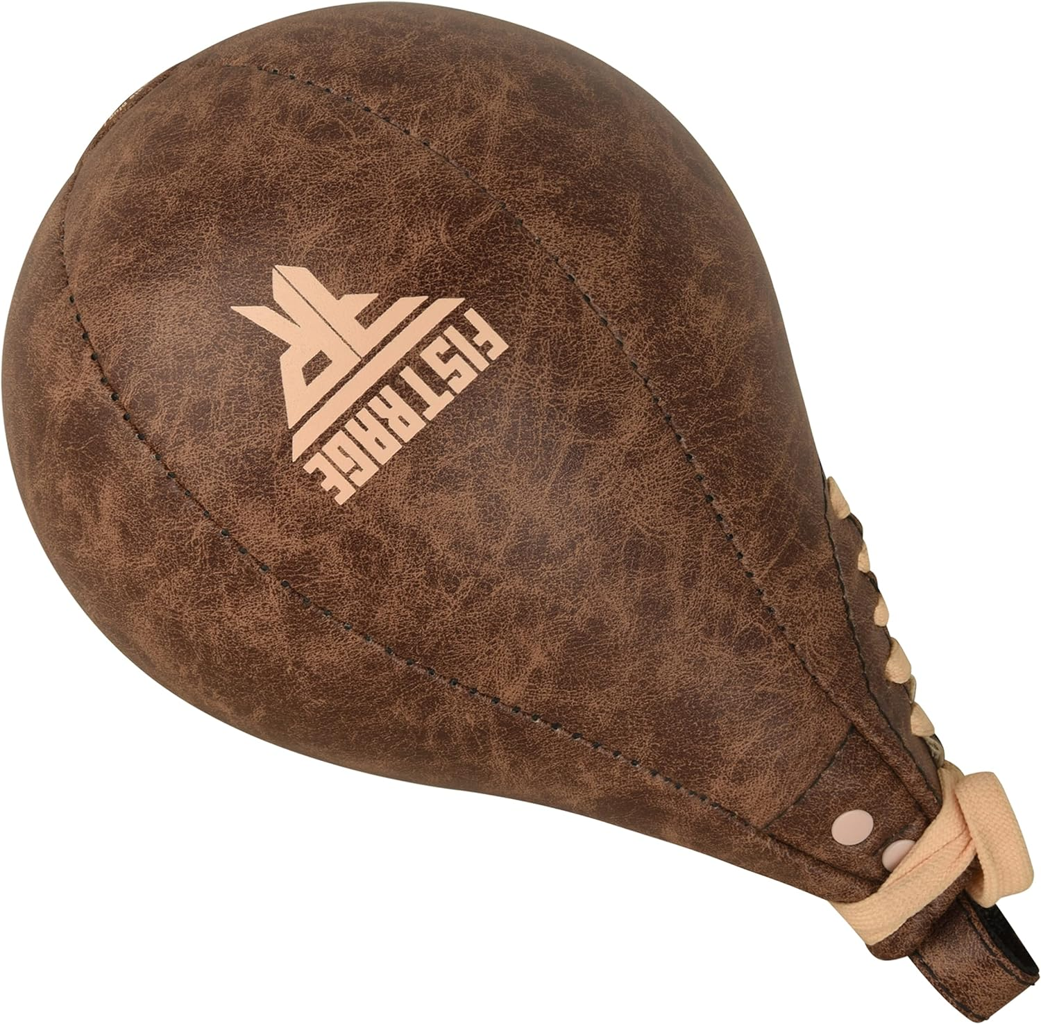 FISTRAGE Speed Bag Boxing Ball Leather MMA Muay Thai Training Punching Dodge Striking Kit with Free Hanging Swivel Workout Speedball Kicking Platform Equipment - Vintage Beige image number 2