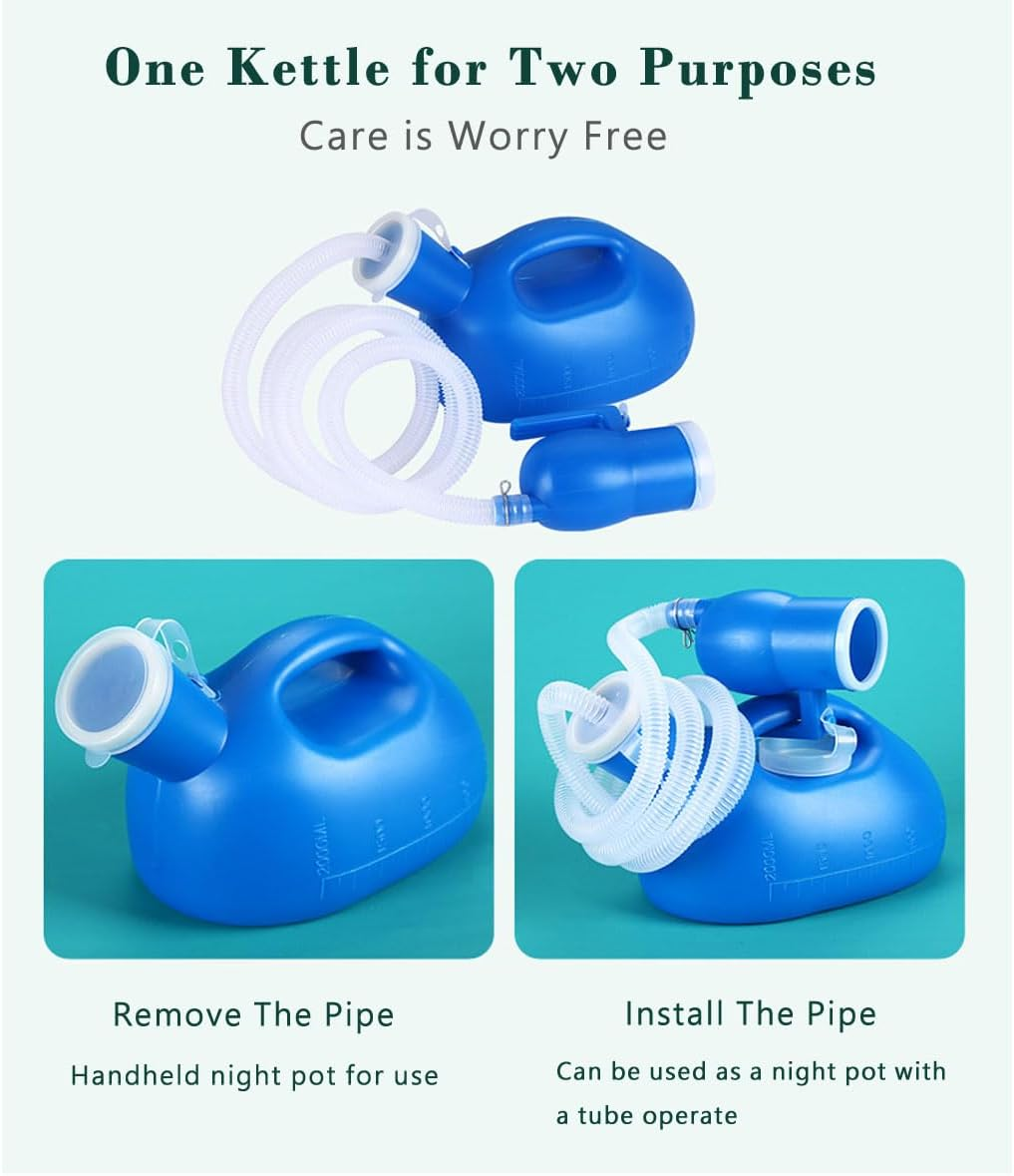 Male Urinal Bottle 68 OZ Portable Urinals for Men 59" Long Hose with Lid (Blue) image number 6