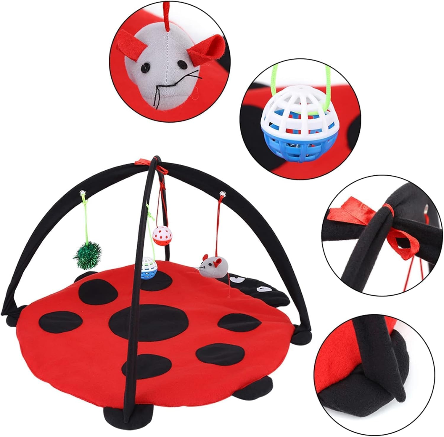 Cozioz Foldable Cat Activity Play Tent with Hanging Toys &ndash; Multi-Functional Cushion Bed and Exercise Center for Cats and Kittens image number 2