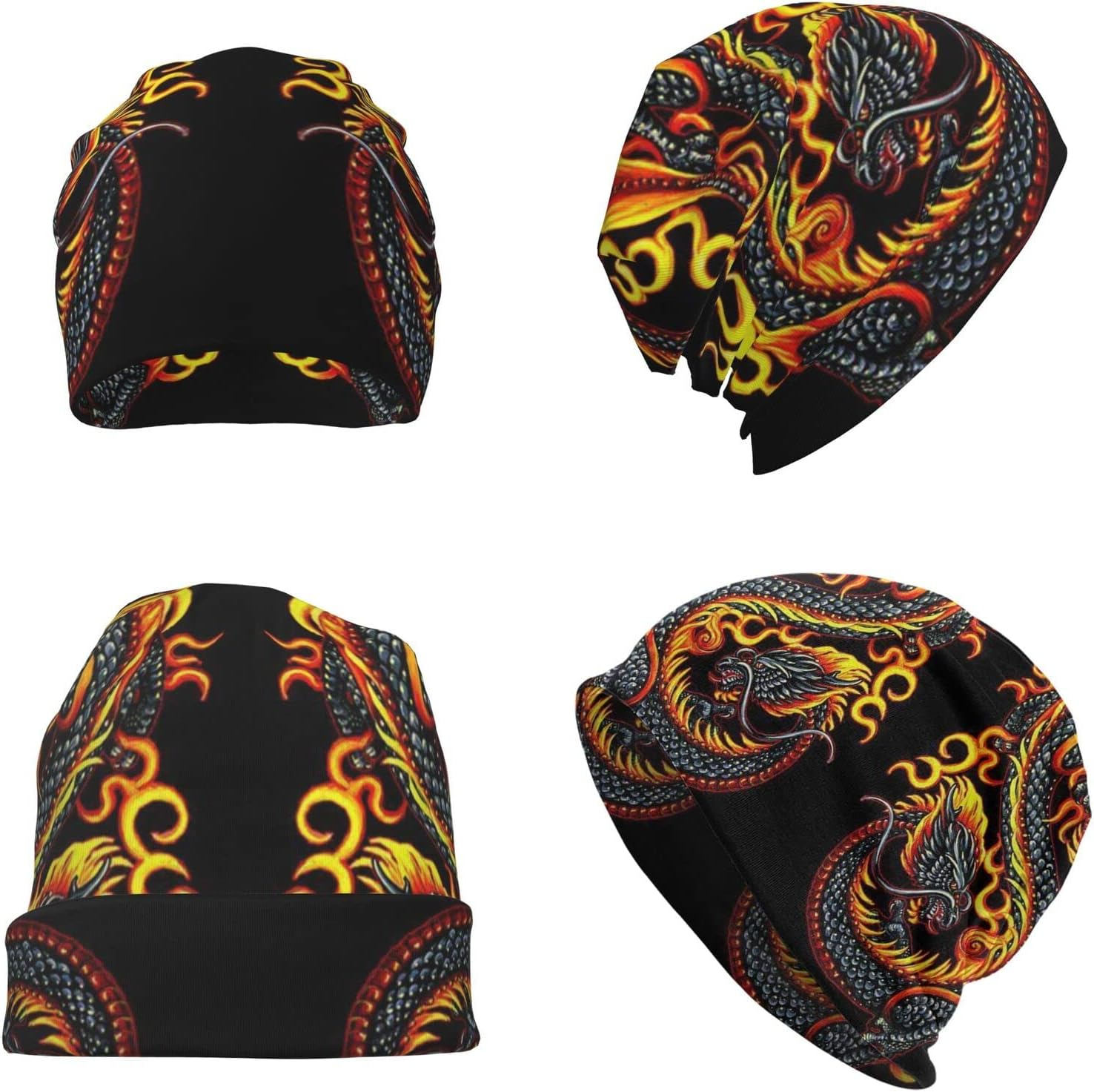 Fire Chinese Dragon Beanie Hat Stretch Scarf Head Wrap for Men and Women Winter Warm Outdoor Funny Hats Knit Cap, Fire Chinese Dragon, One Size image number 1