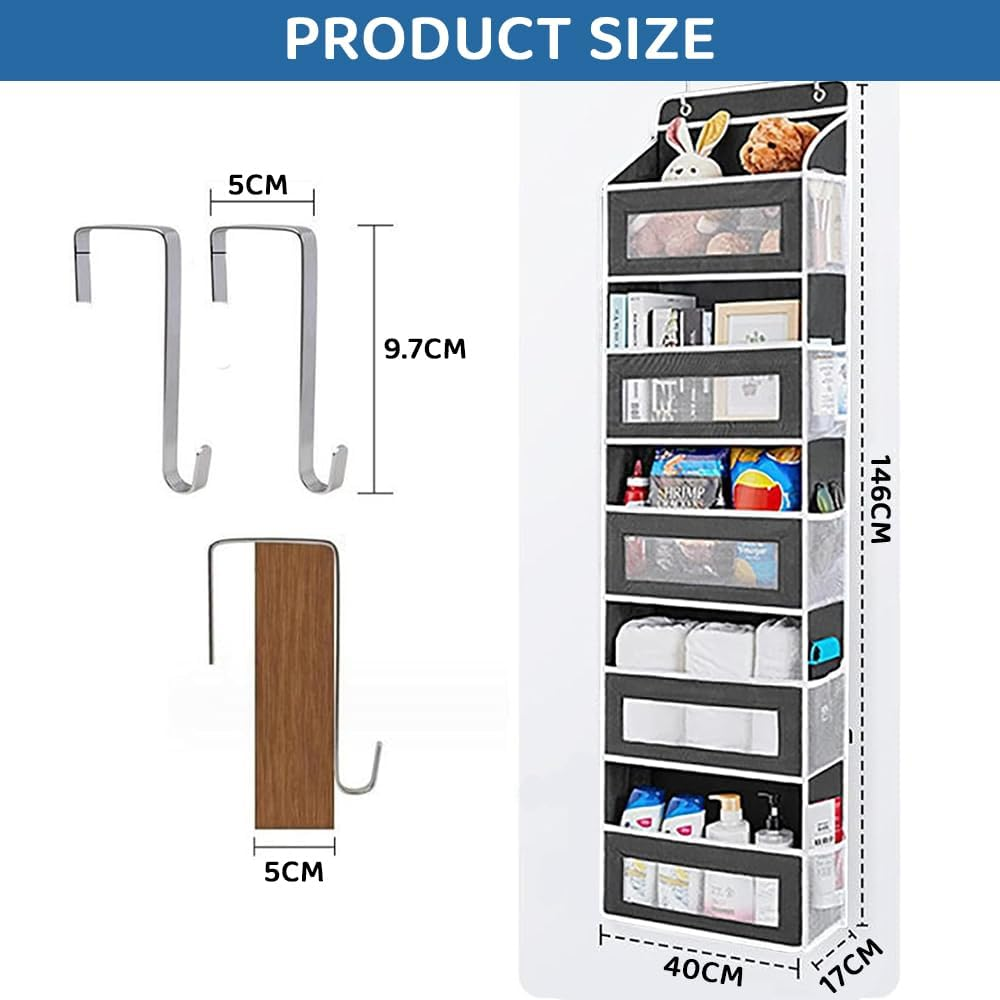Over the Door Storage Organizer with 5 Large Pockets & 10 Mesh Side Pockets &ndash; Hanging Door Organizer for Bedroom, Bathroom, Nursery, Pantry, Dorm &ndash; 1 Pack (Black) image number 1