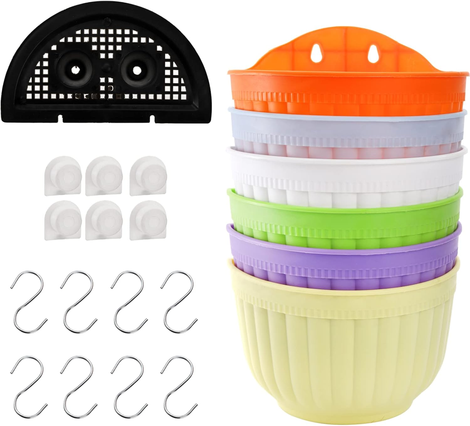 DEAYOU 6 Pack Wall Planter, Flower Pot for Fence, Railing Resin Pots with S Hooks and Drainage Meshes for Garden