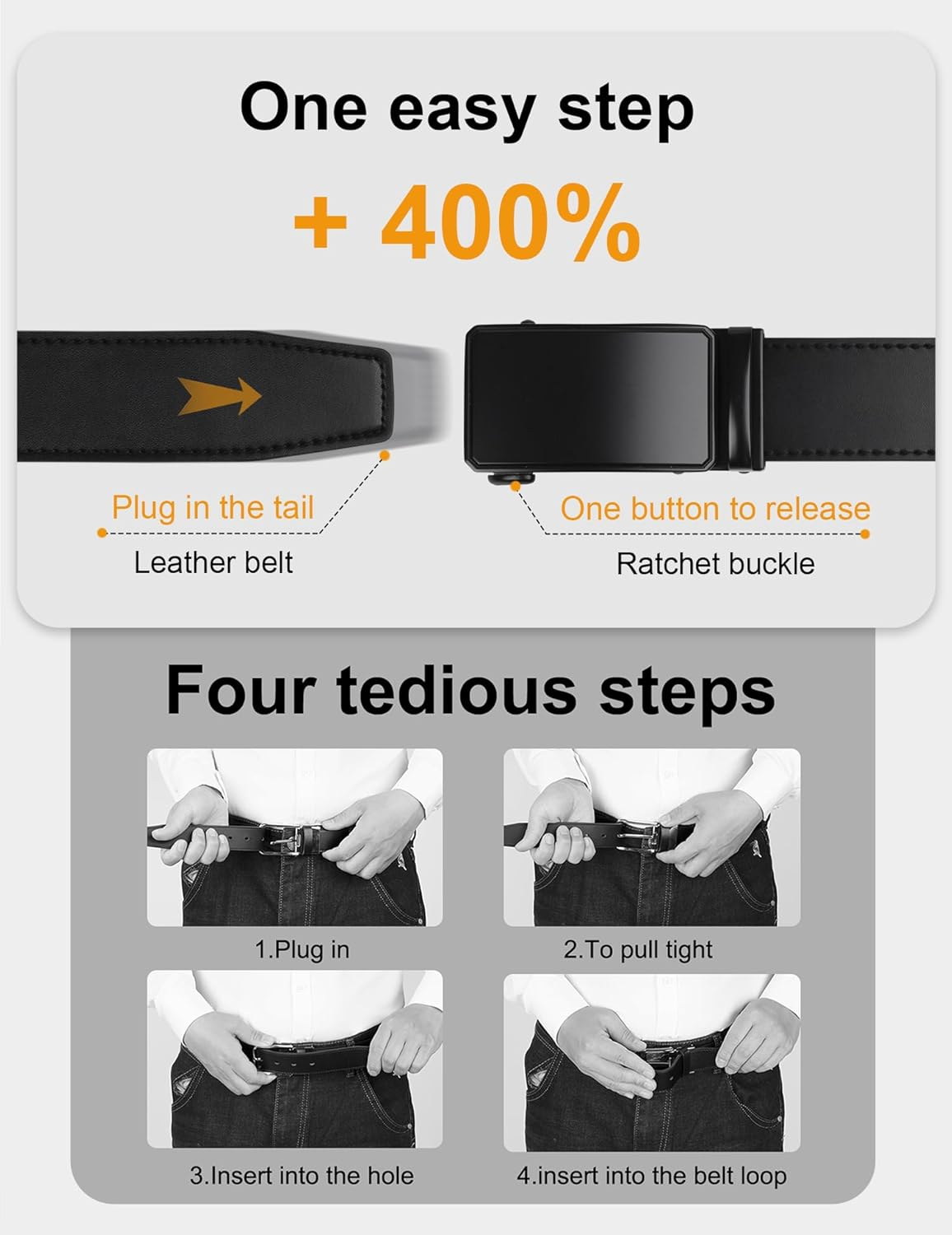 JUKMO Men&rsquo;S 35Mm Leather Ratchet Belt with Original Slide Buckle in Gift Box image number 5