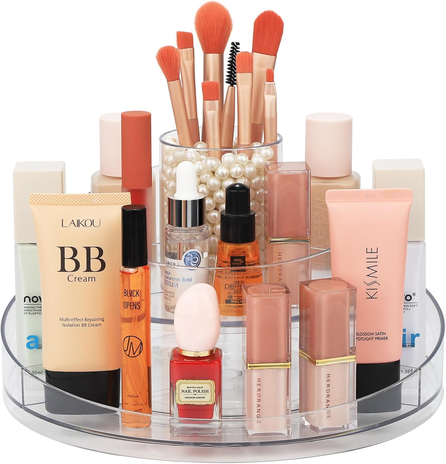 RAMFIYN Clear Acrylic Lazy Susan Organizer, Makeup Spinning Organizer, 2-Tier Lazy Susan for Vanity, Brushes, Lipsticks, Perfumes and Skincare