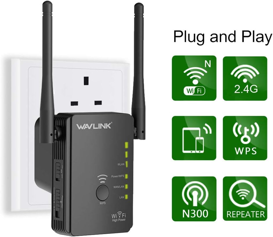 【2022 White Version】Wavlink N300 WI-FI Range Extender Repeater, Universal Router Wireless Access Point Wireless Signal Booster with 2 External Antenna-White image number 3