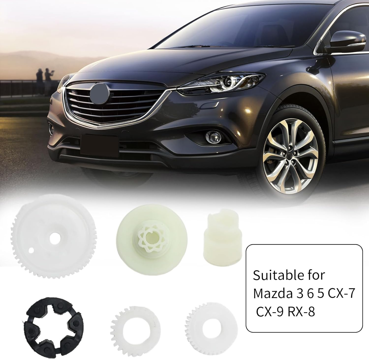 6Pcs Front Rear Window Motor Gear Regulator Repair Kit, Replacement for Mazda 3 6 5 CX-7 CX-9 RX-8, Replace #G22C5858XF GJ6A5858XA GJ6A5858XB GJ6A5858XE GJ6A5858XF G22C5958X