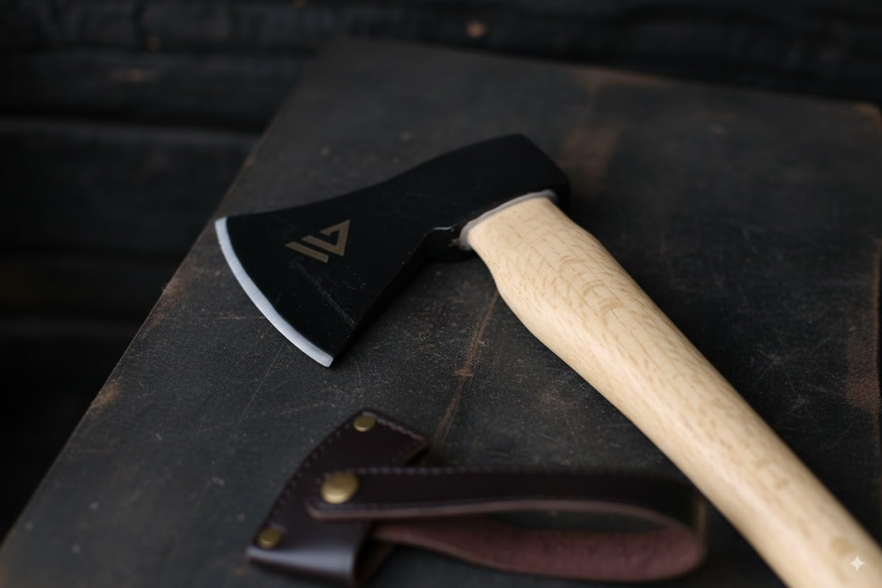 Wilora Wood Handle Hatchet | Camping Axe with Ring-Cupped Oak Handle, 45# Steel Blade, PU Sheath, and Lanyard | Firewood Splitting and Survival Tool image number 5