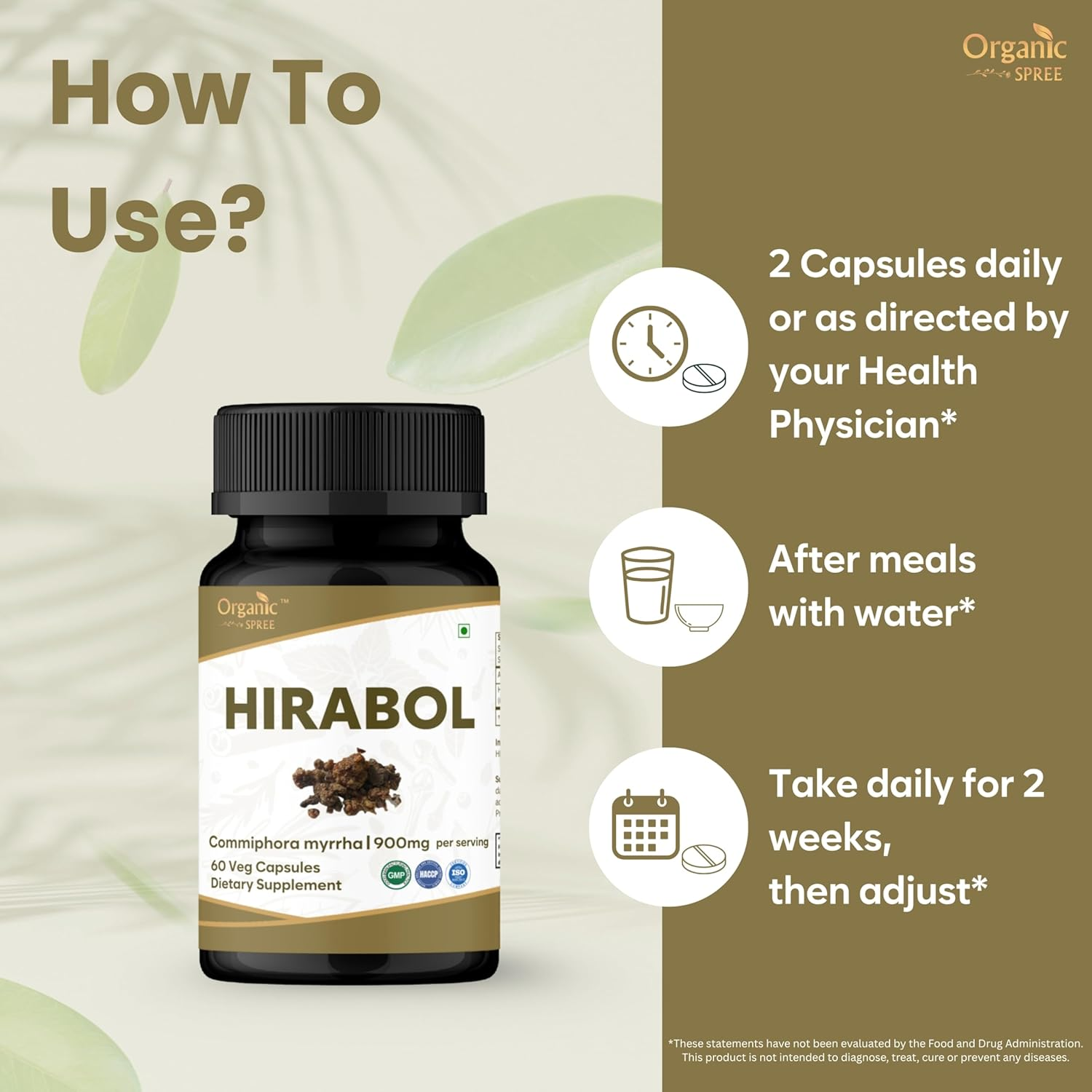 Hirabol 60 Capsules | Commiphora Myrrha (Hirabol) | 900Mg per Serving | Natural and Vegan 60 Capsules - Pack of 2