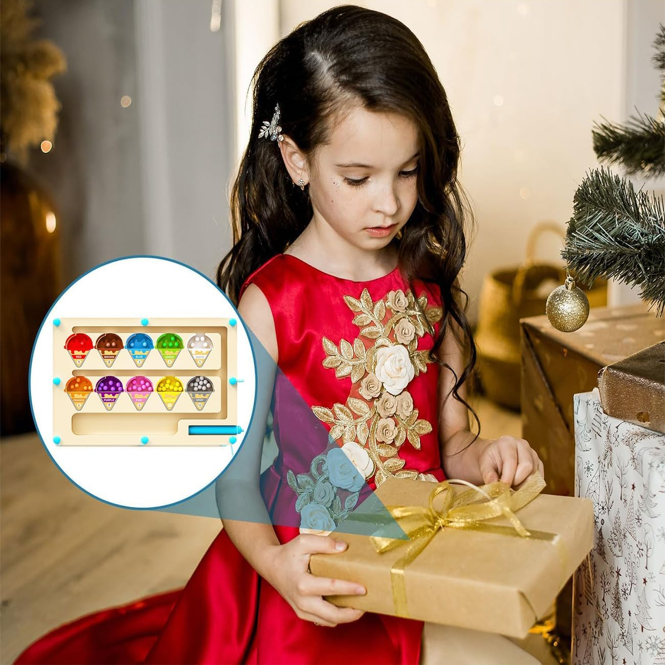 Magnetic Color and Number Maze, Montessori Fine Motor Skills Toys for Boys Girls Ages 3 4 5, Educational Toys for Toddlers Kids, Wooden Color Matching Learning Counting Puzzle Board Games