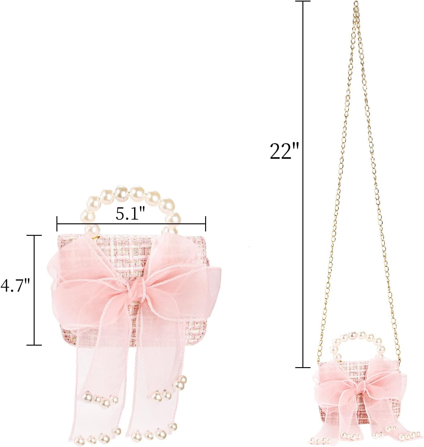 Mezchi 2 Pack Kids Purse for Little Girls, Mini Toddler Crossbody Purse with Bowknot, Cute Fashion Princess Handbags with Pearl Handle, Detachable Gold Chain, Pink, Beige image number 6