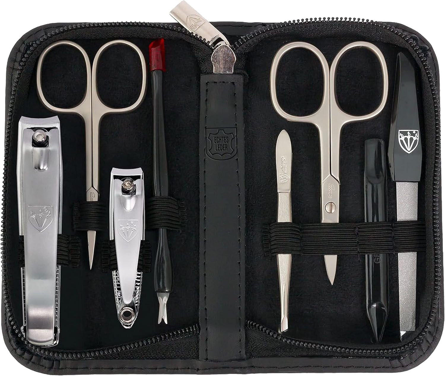 3 Swords Germany - Brand Quality 8 Piece Manicure Pedicure Grooming Kit Set for Professional Finger & Toe Nail Care Scissors Clipper Fashion Leather Case in Gift Box, Made in Solingen Germany (Werhe Black
