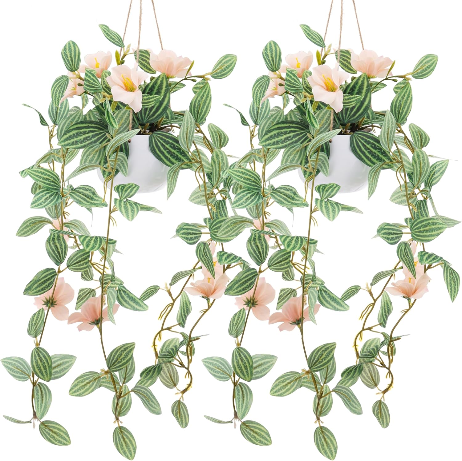 2 Pack Fake Hanging Plants Artificial Decor Simulation Hanging Plants with Champagne Flower Samll Natural Ivy Greenery D&eacute;cor Bedroom Garden Farmhouse Wall Shelf Indoor Outdoor
