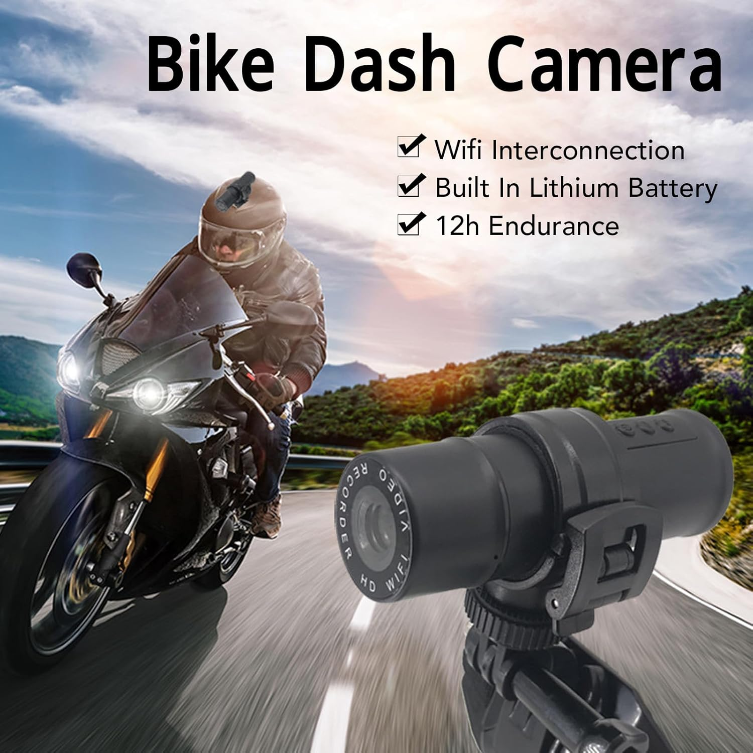 Bike Motorcycle Helmet Camera 1080P Wifi Front and Back Bicycle Dual Dash Cam Sports Camera Small Video Camera Mini Action Camera, 120&deg; Wide Angle