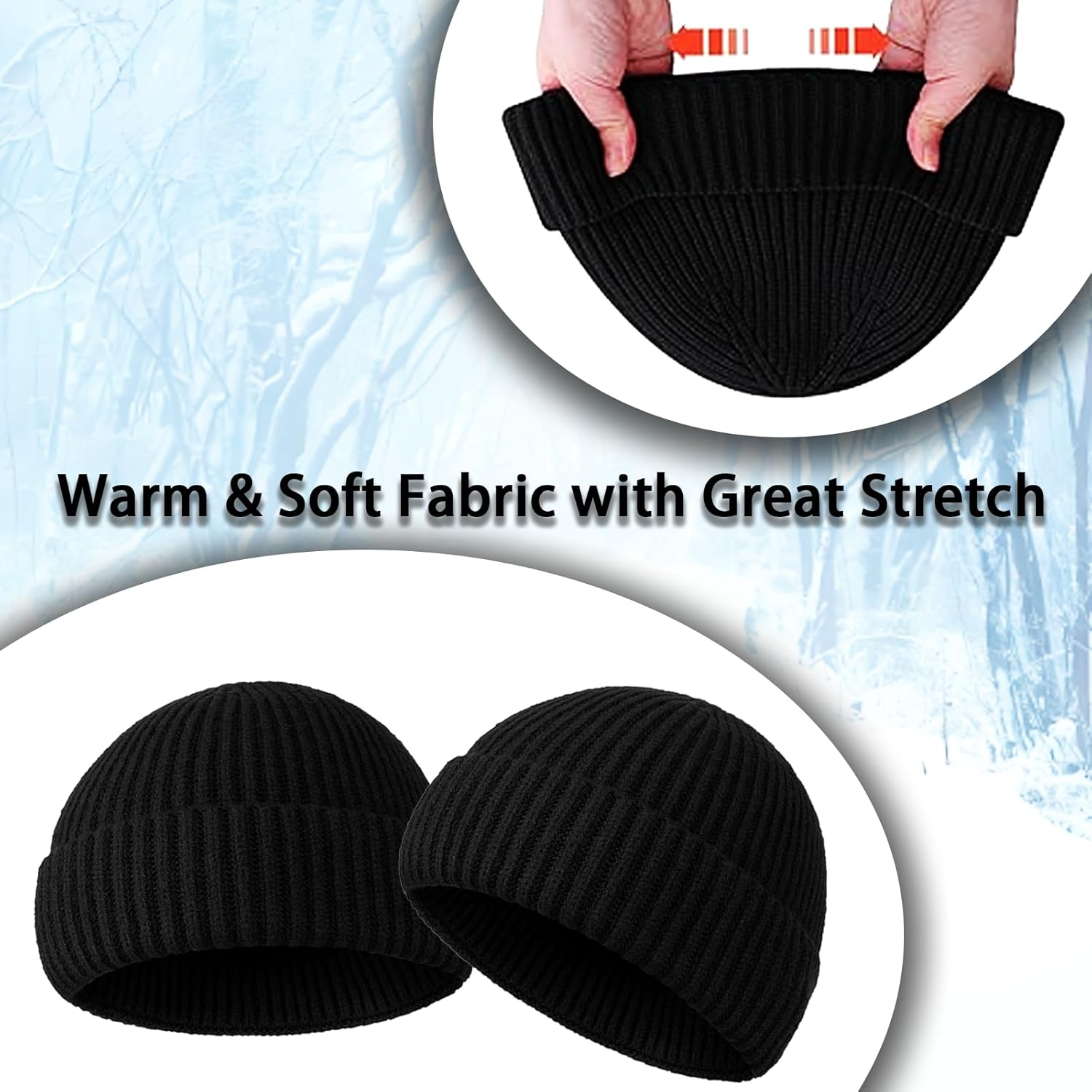 ONBPIY Beanie Hat Men &ndash; Fisherman Beanie Trawler Knit Cuffed Winter Skullcap Warm Gifts for Men, 1 Pack, Black image number 1