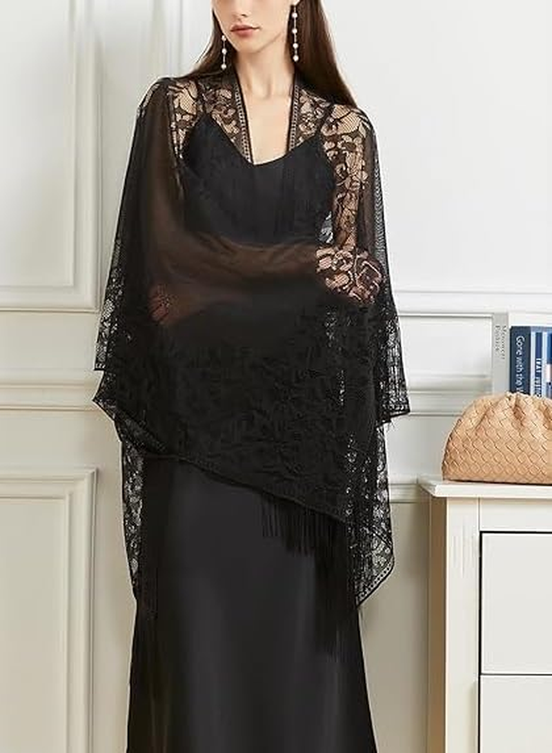 Lace Shawls and Wraps for Women 1920S Cape for Evening Wedding Costume Party image number 4
