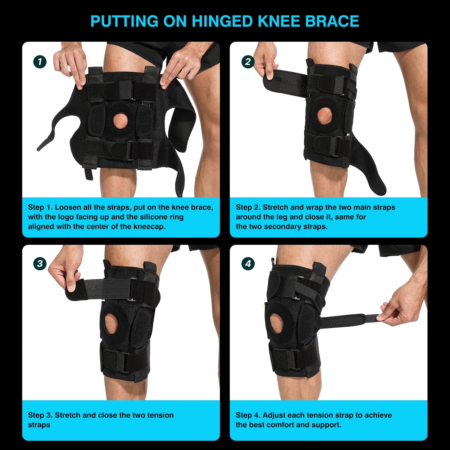 JOLAYSO Hinged Knee Brace with Side Stabilizers & Removable Metal Hinges for ACL, MCL, Meniscus Tear, Arthritis, Tendon Pain Relief & Recovery Support for Running - Men & Women (Adjustable for Small/Medium/Large) image number 2