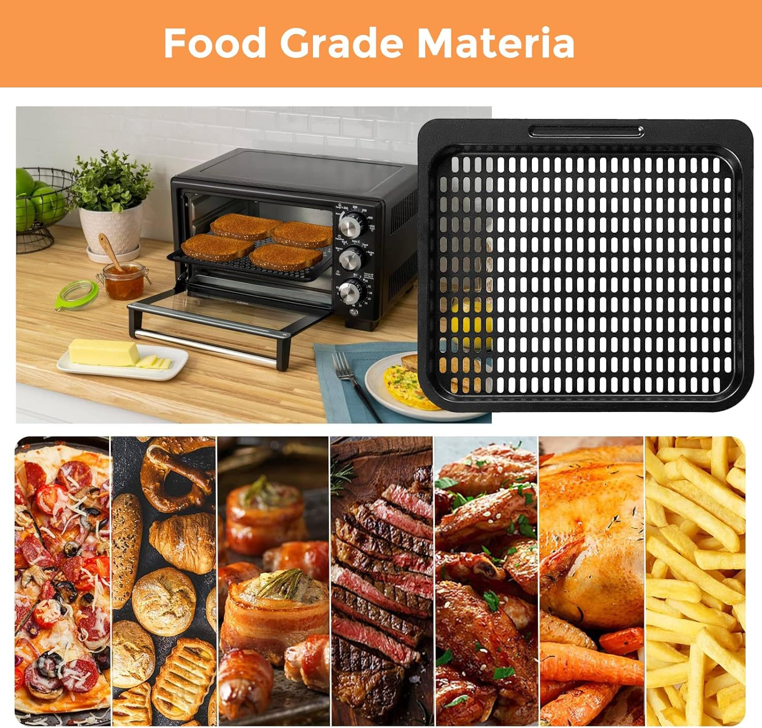 Air Fryer Cooking Tray for Instant Vortex Plus10 Qt, 2 PCS Food Grade Nonstick Replacement Rack Parts Grill Pan Crisper Plate for Powerxl Chefman Innsky CROWNFUL 10.6Qt Air Fryer Oven, Dishwasher Safe image number 5