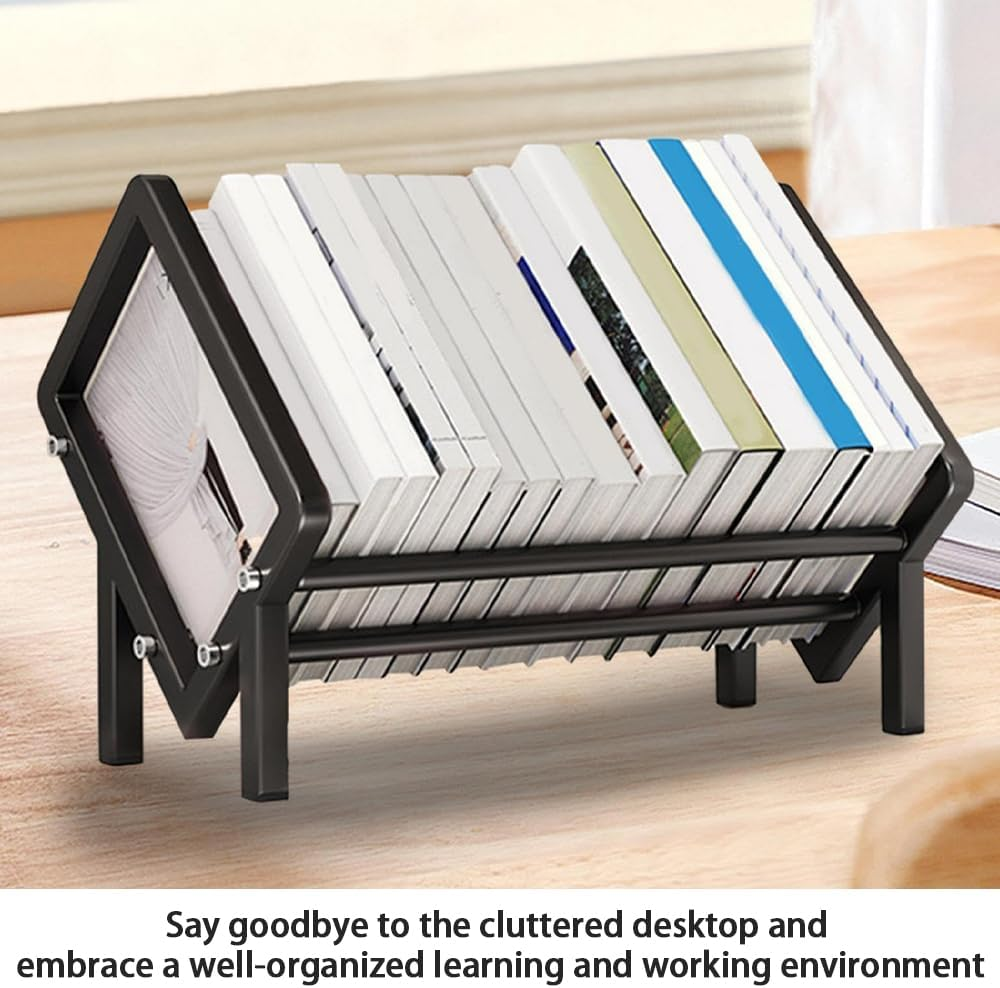 Desktop Stainless Steel Book Rack, Small Bookshelf Organizer, Tabletop Mini Bookcase 40X26X28 Cm image number 2