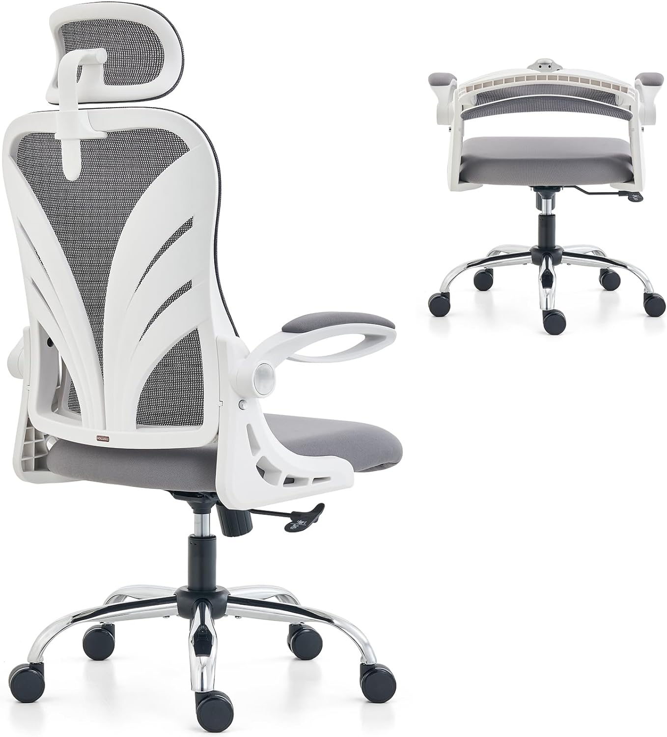 Ergonomic Office Chair with Foldable Backrest, Computer Desk Chair with Flip-Up Armrests, Mesh Lumbar Support and Tilt Function Big and Tall Office Chair, Black