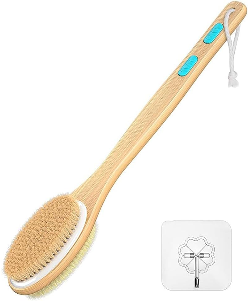 Aufondof Body Scrubber with Soft and Stiff Bristles, Shower Brush Bath Dual-Sided Long Handle Back Scrubber Body Exfoliator for Bath Wet or Dry Brush,Back Brush image number 5