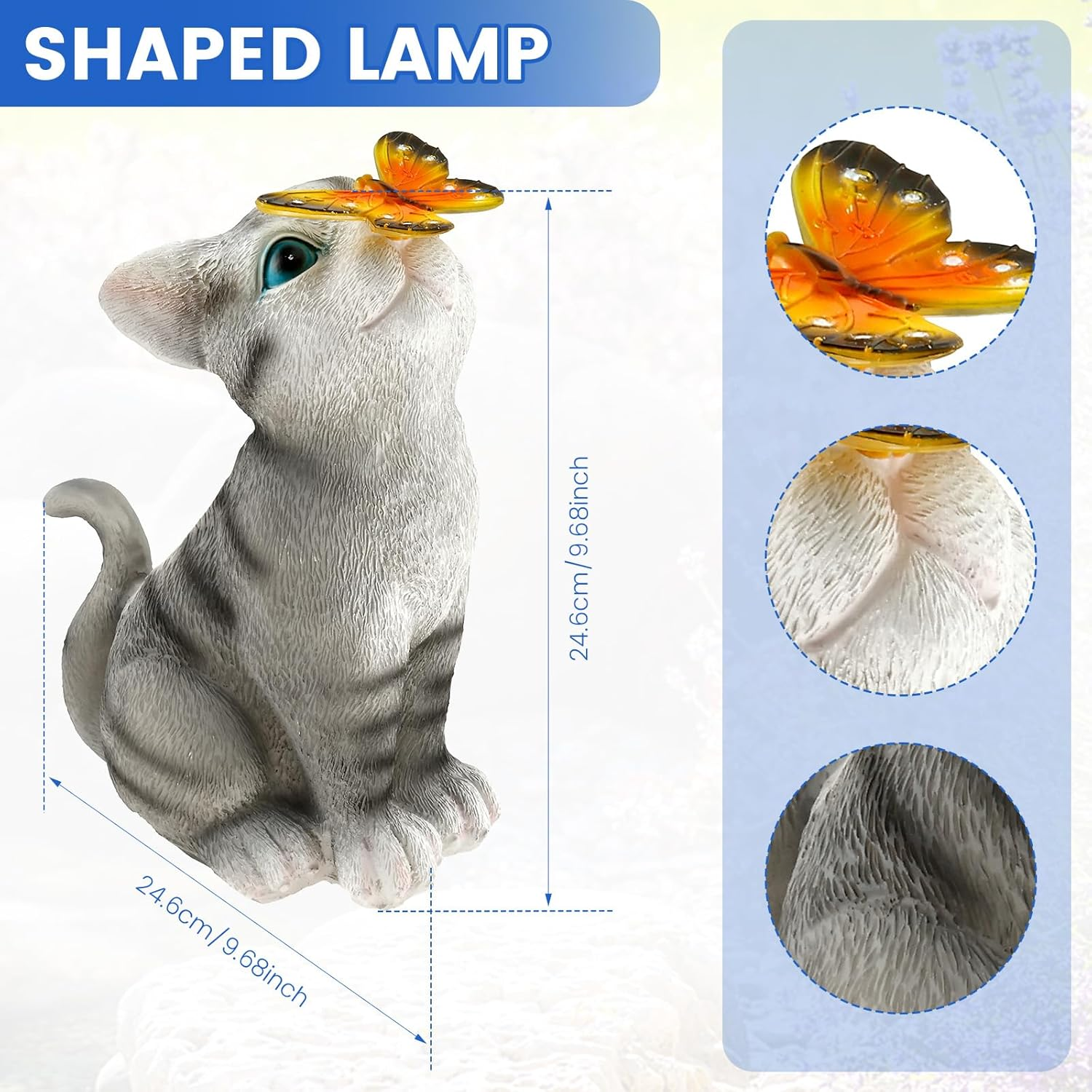 Resin Cat Solar Lamp IP44 Waterproof Decorative Solar Light, Solar Lanterns Outdoor, Novelty Garden Ornament for Patio, Yard and Home Decor