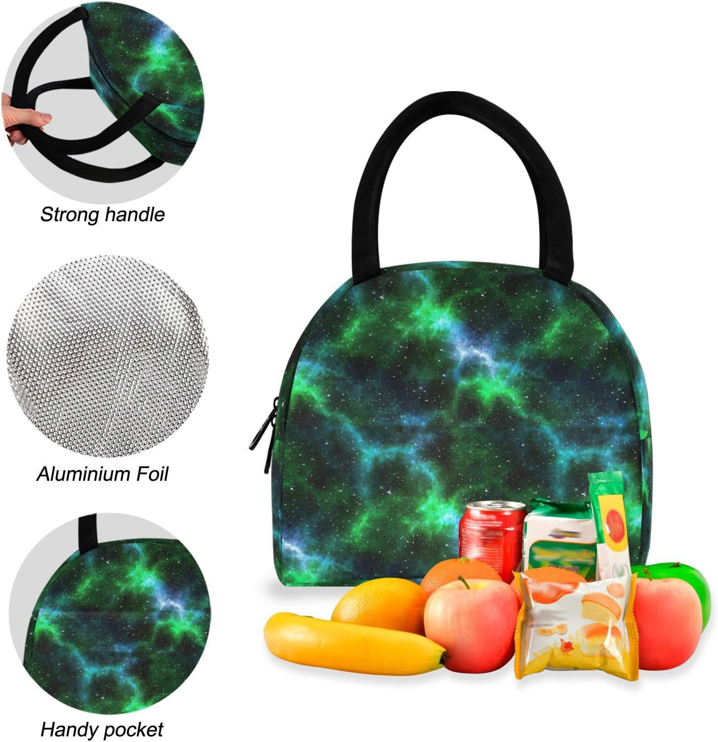 RPLIFE Kids Backpack Set, Cosmic Nebula Green School Backpack with Lunch Box, Back Packs Elementary Boys image number 6