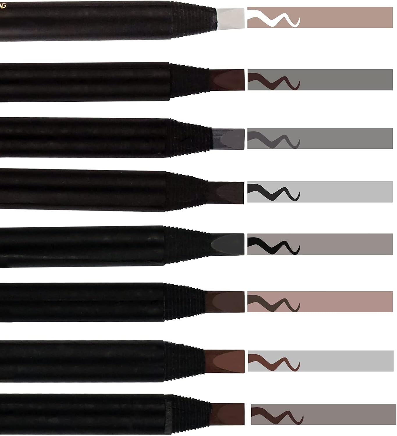 Pack of 6 Colourful Peel-Off Eyebrow Pencils with Brush Tattoo and Microblading for Marking Filling and Links Waterproof and Durable Permanent Makeup (Black-Black)