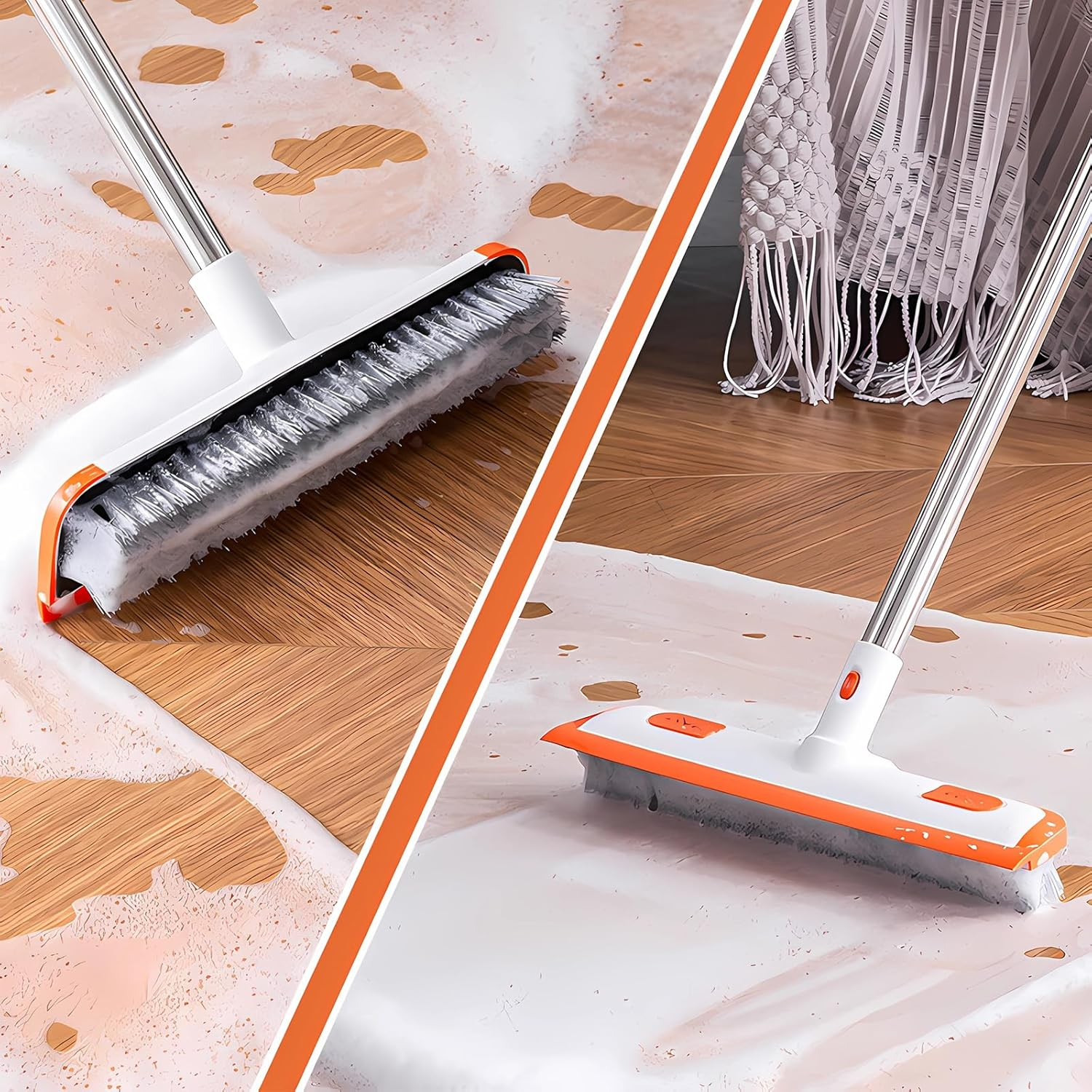 ONEKEYI Scrub Cleaning Brush with Long Handle, 2 in 1 Adjustable Retractable Floor Scrub Brush Suitable for Cleaning Bathrooms Bathtubs Kitchen Tiles Living Rooms Swimming Pools Corridors Deck