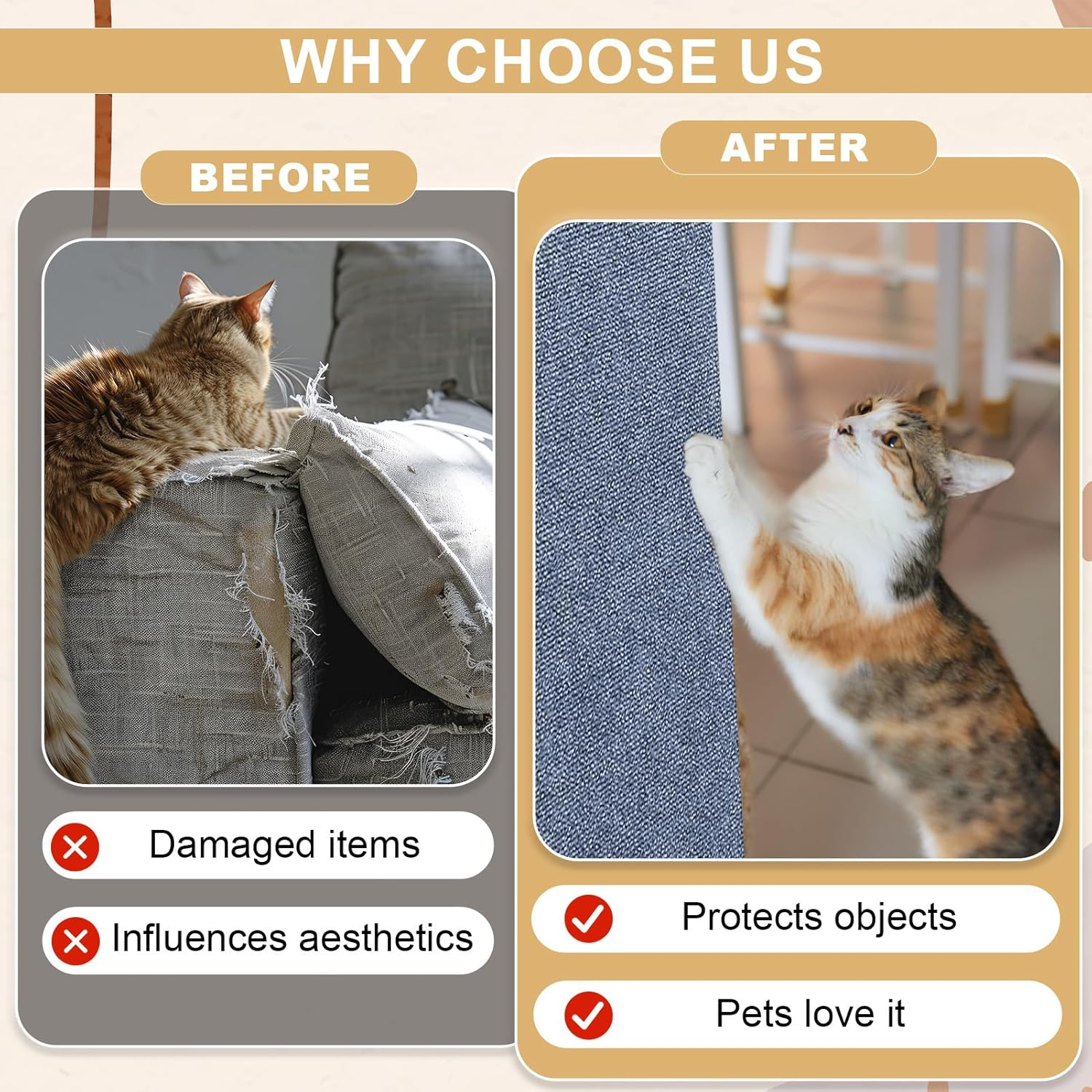 Cat Scratching Mats,200X40 Cm Trimmable Self Adhesive Furniture Protector,Cat Scratch Pad DIY Decorative Cat Tree,Protect Carpets and Sofas image number 1